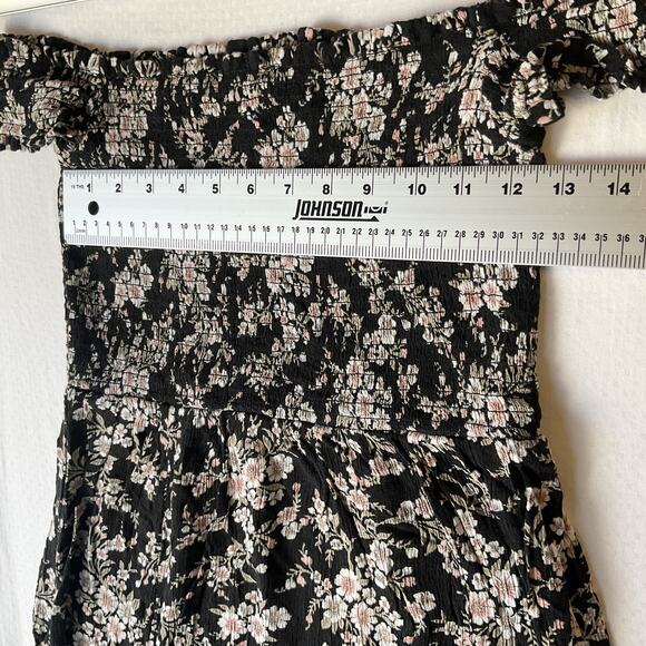 American Eagle Outfitters Women Maxi Dress M Black Floral A-Line Sundress Ruffle - Picture 4 of 10